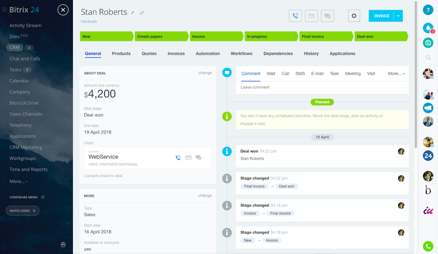 Bitrix24: Free sales management software