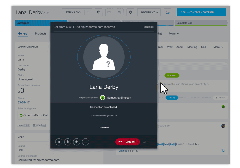 Calls from CRM with call recording