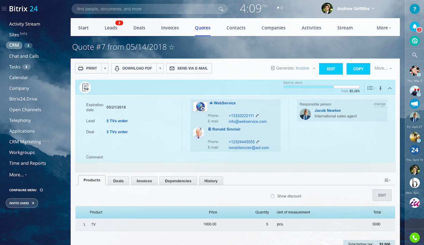 Free CRM with task management