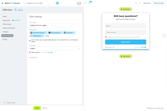 Free website form builder from Bitrix24
